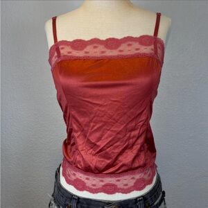 Red Lace Trim Cami Top